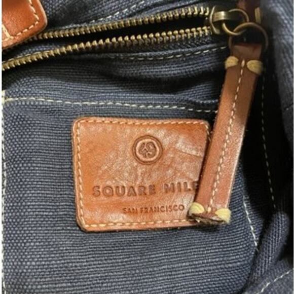 49 Square Miles Large Canvas Bucket Tote | Washed Navy Leather Trim, $275 - Picture 6 of 6